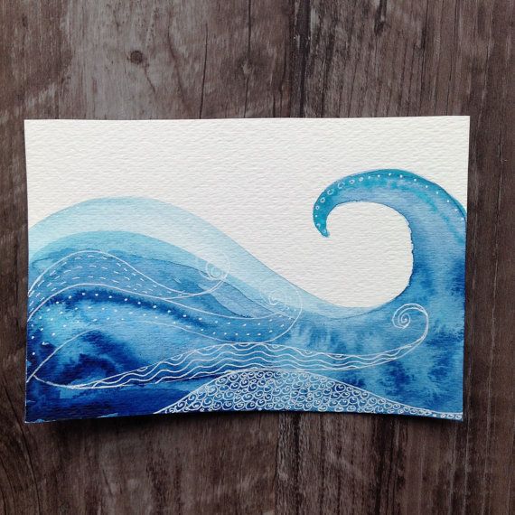 570x570 Ocean Waves Original Watercolor Painting By Alchemyofthought - Watercolor Waves