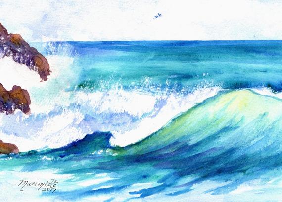 570x409 Hawaii Ocean Wave Original Watercolor Painting From Kauai Etsy - Watercolor Waves