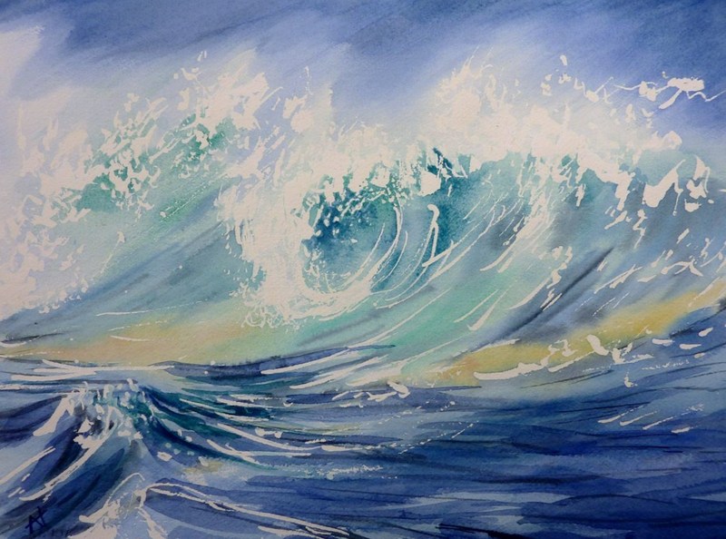 800x594 Breaking Waves By Ann.hilton@shaw.ca, Cold Press Paper, Marine - Watercolor Waves