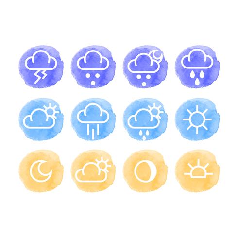 490x490 Vector Watercolor Weather Icons - Watercolor Weather