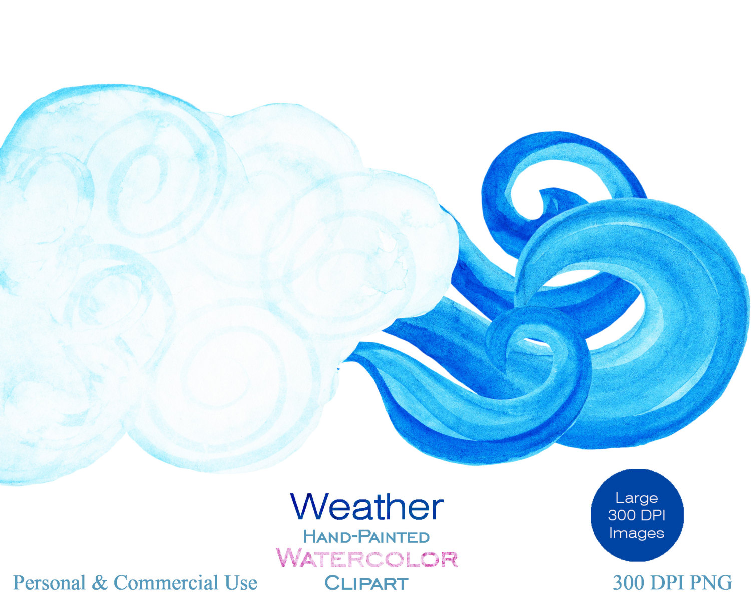 1500x1201 Watercolor Weather Clipart For Commercial Use Cute Weather Clouds - Watercolor Weather