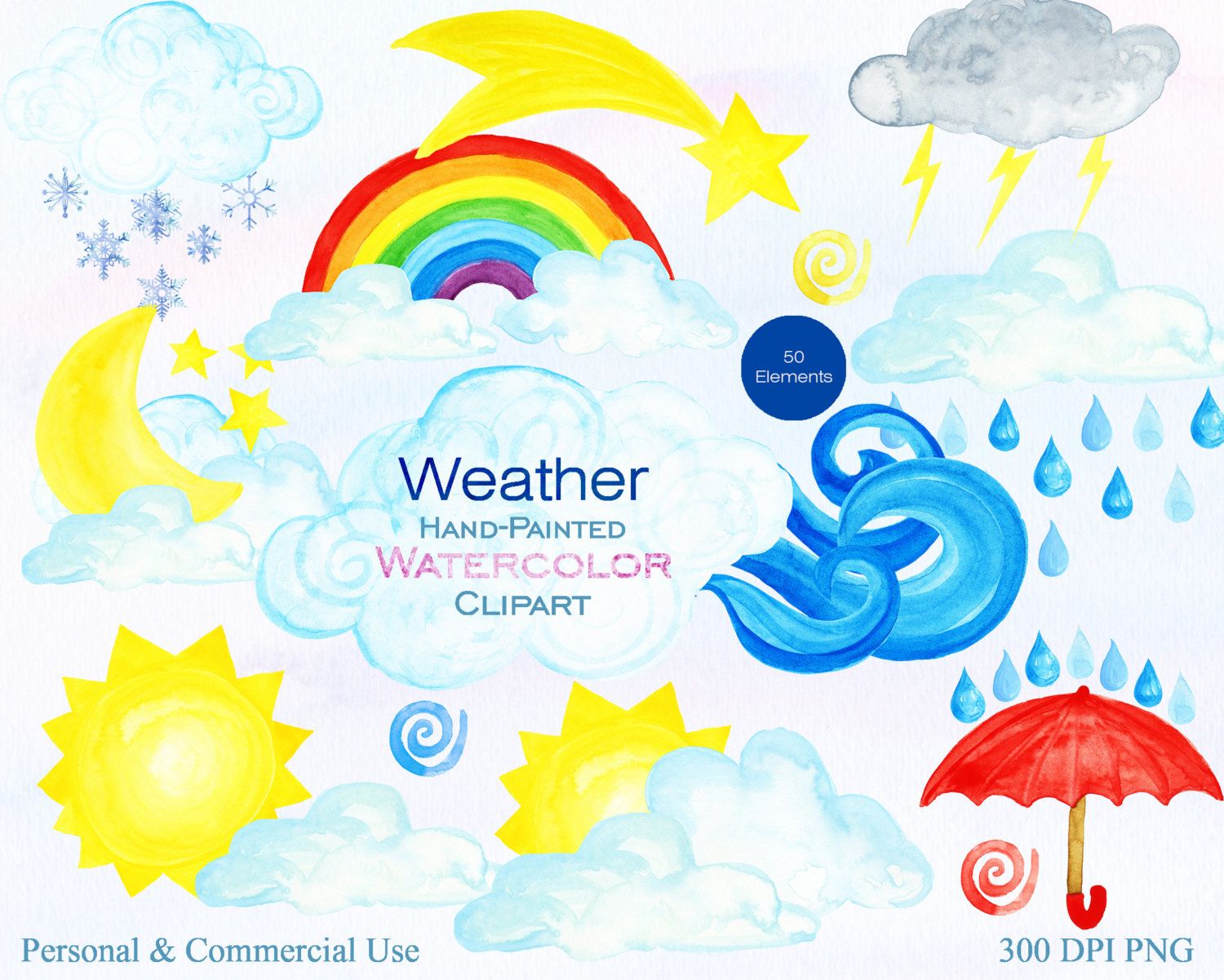 1500x1201 Watercolor Weather Clipart For Commercial Use Watercolor Cloud - Watercolor Weather