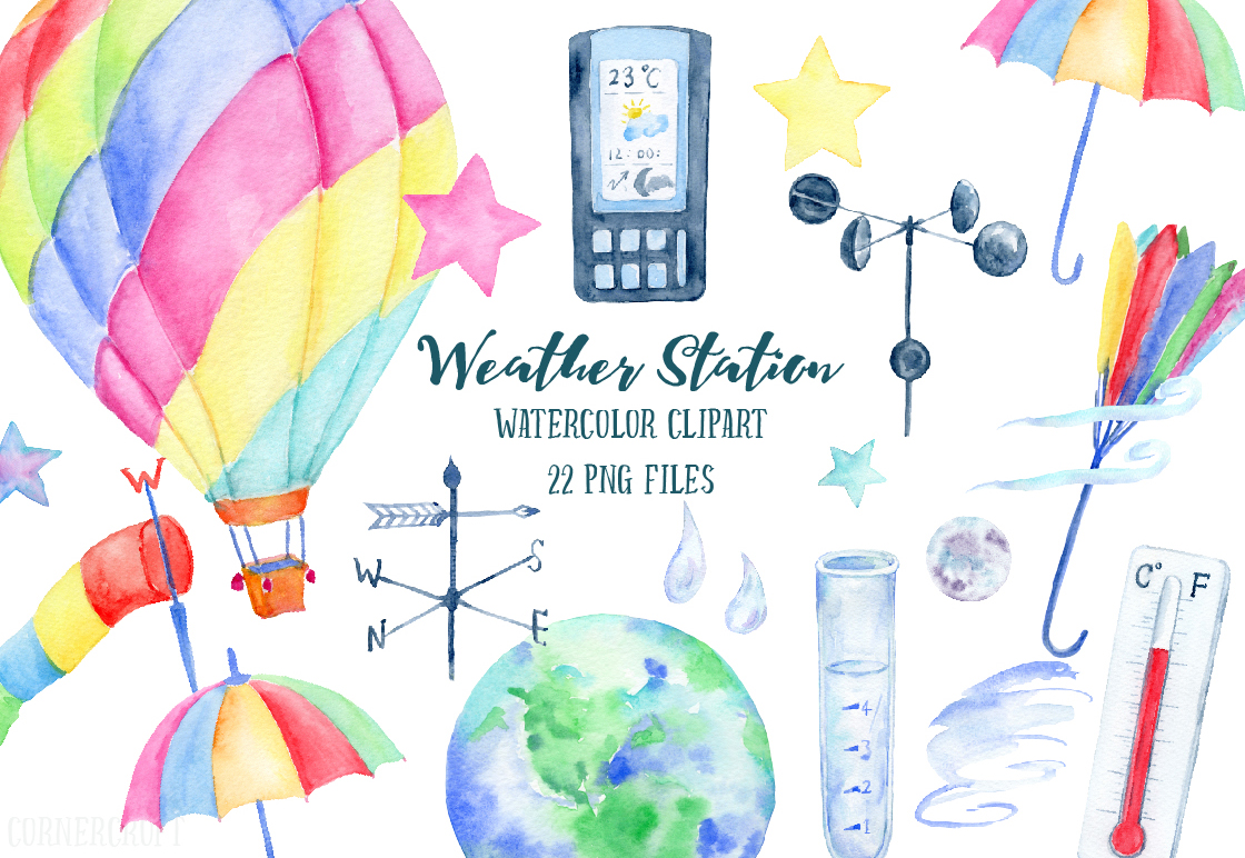 1120x772 Watercolor Clipart Weather Station By Cornercroft - Watercolor Weather