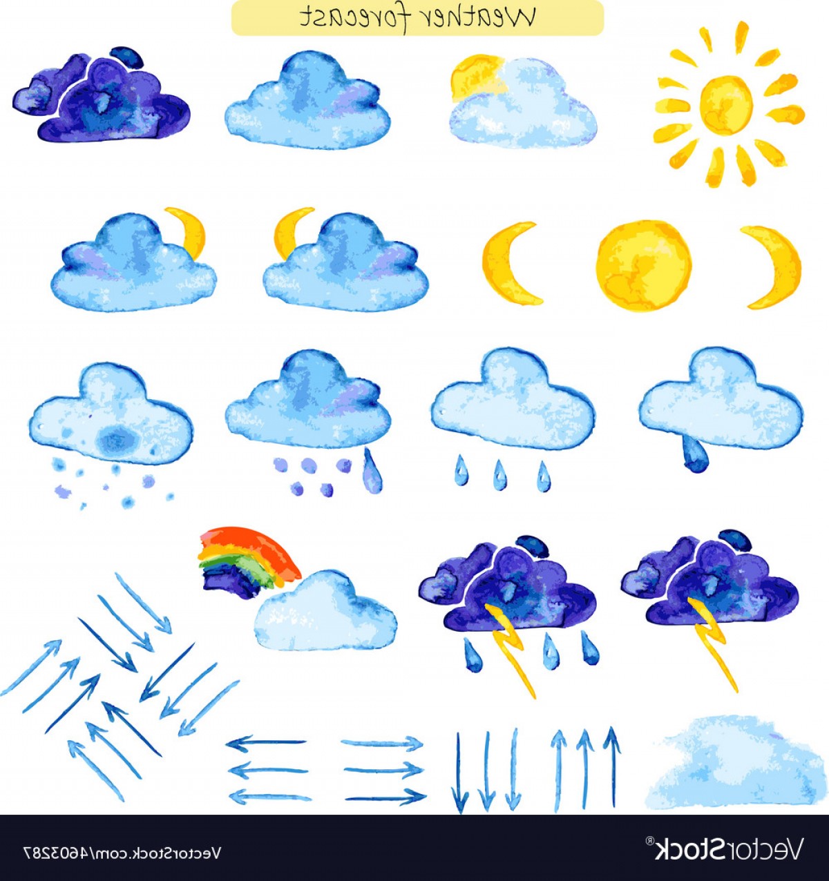 1200x1276 Watercolor Icons Weather Forecast Vector Orangiausa - Watercolor Weather