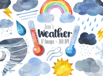 350x258 Watercolor Weather Clipart By Digitalartsi Teachers Pay Teachers - Watercolor Weather