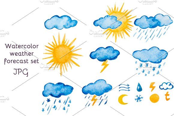 580x387 Watercolor Raster Set Of Forecast Watercolor And Illustrations - Watercolor Weather