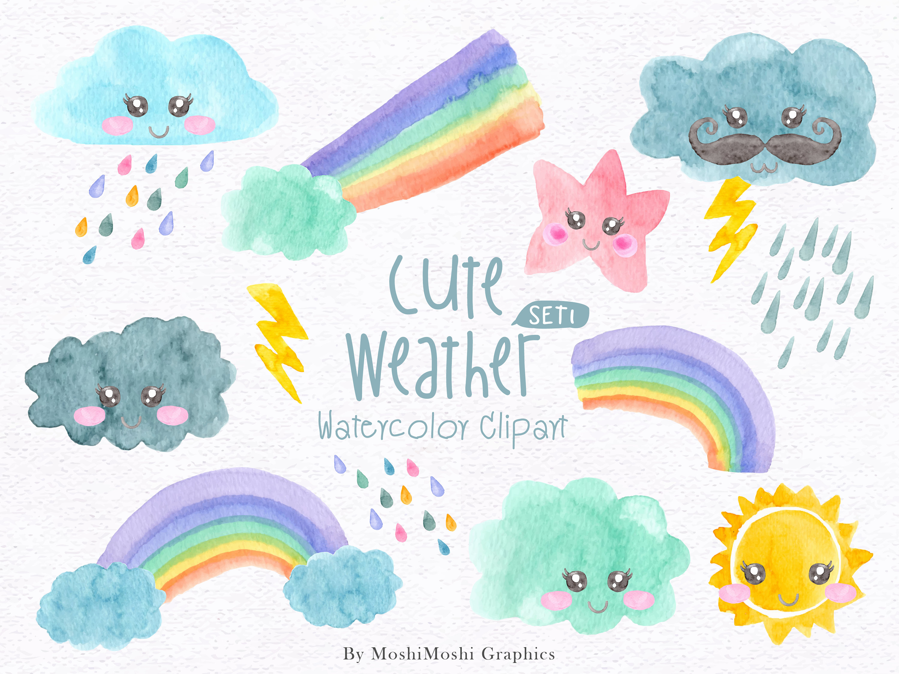 3000x2250 Cute Weather Clip Art Watercolor Weather Clip Art Weather Etsy - Watercolor Weather