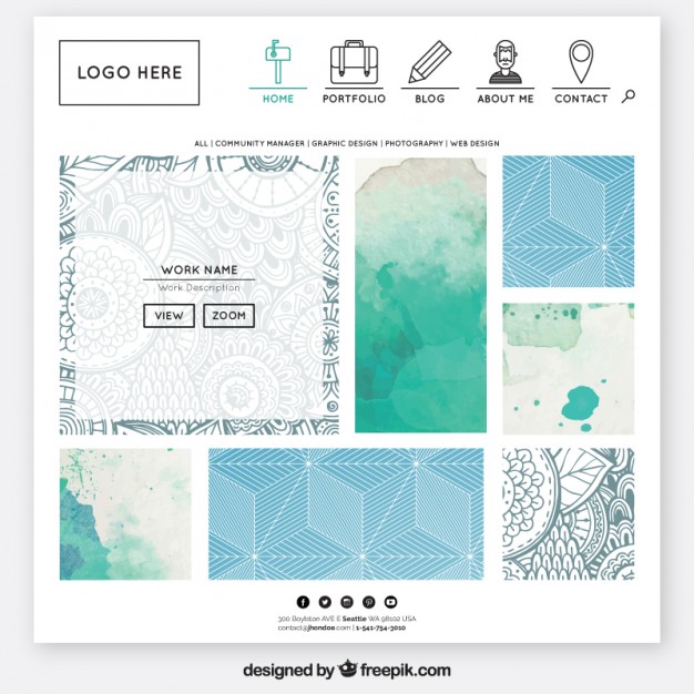 626x626 Website Template In Watercolor Design Vector Premium Download - Watercolor Website Design