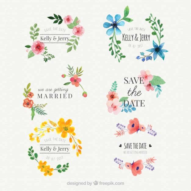 626x626 Floral Watercolor Wedding Stickers Set Vector Free Download - Watercolor Wedding