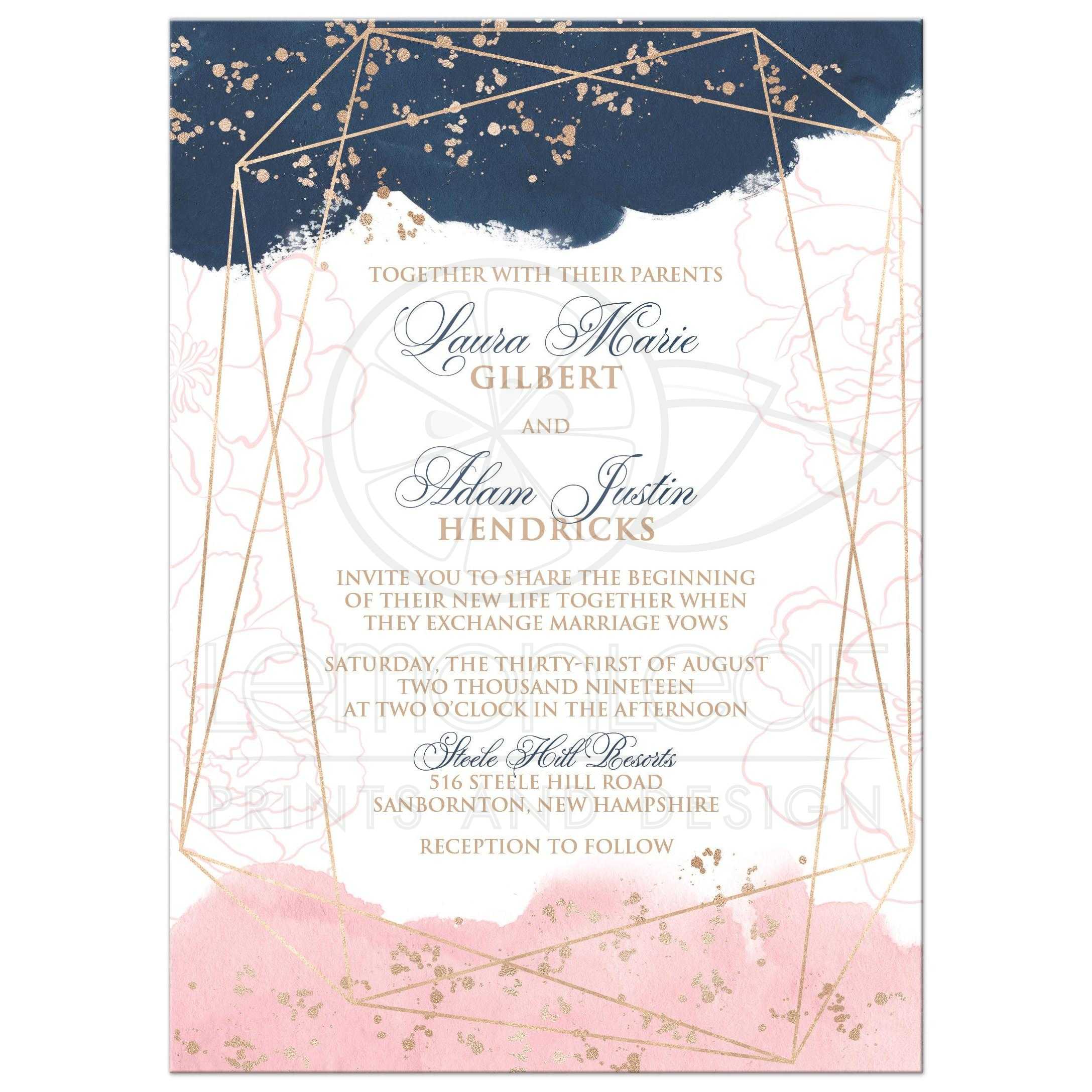 2175x2175 Navy, Pink, White Geometric Shape Watercolor Wedding Invitation - Watercolor Wedding
