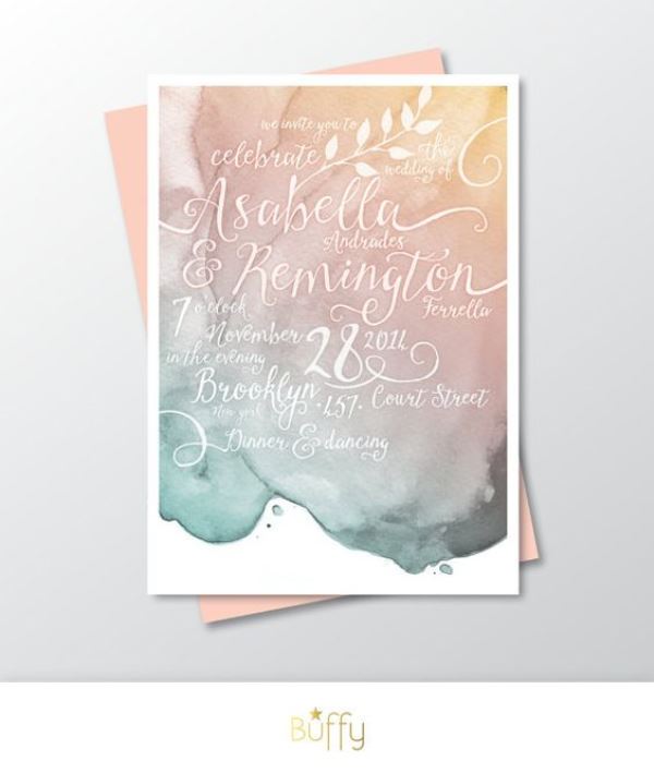 600x709 Picture Of Gold Pink And Teal Blush Watercolor Wedding Invitation - Watercolor Wedding
