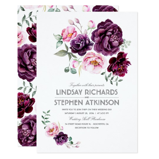540x540 Plum Burgundy And Blush Floral Watercolor Wedding Invitation - Watercolor Wedding