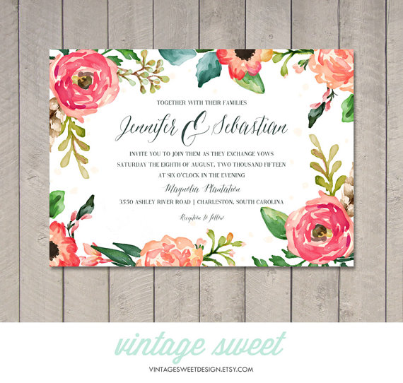 570x542 Watercolor Wedding Invitation (Printable) Diy By Vintage Sweet - Watercolor Wedding