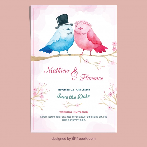 626x626 Watercolor Wedding Card Vector Free Download - Watercolor Wedding
