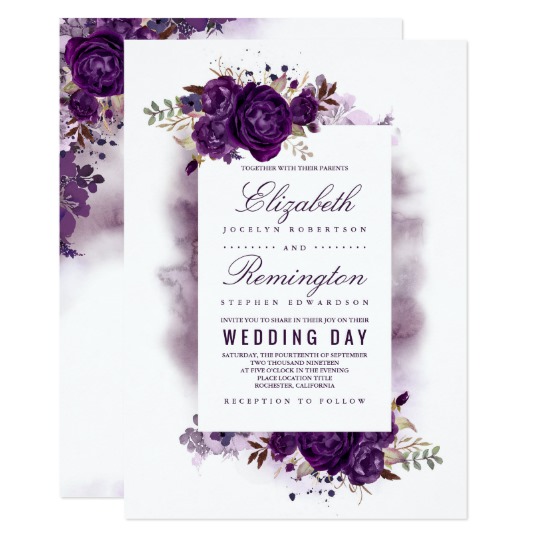 540x540 Eggplant Purple Floral Elegant Watercolor Wedding Invitation - Watercolor Wedding