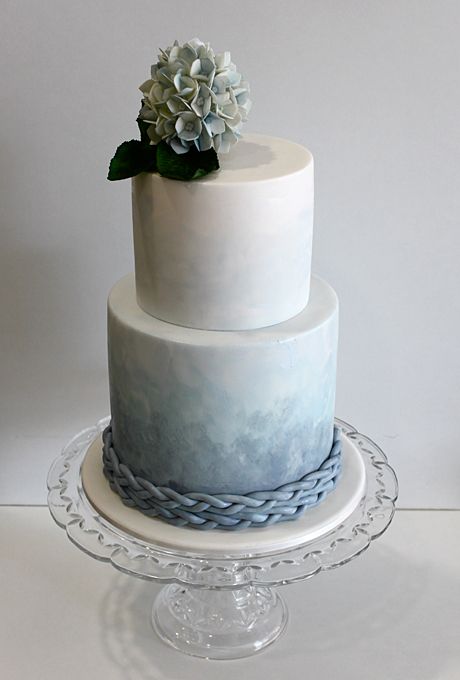460x680 Two Tier Blue Ombre Wedding Cake - Watercolor Wedding Cake