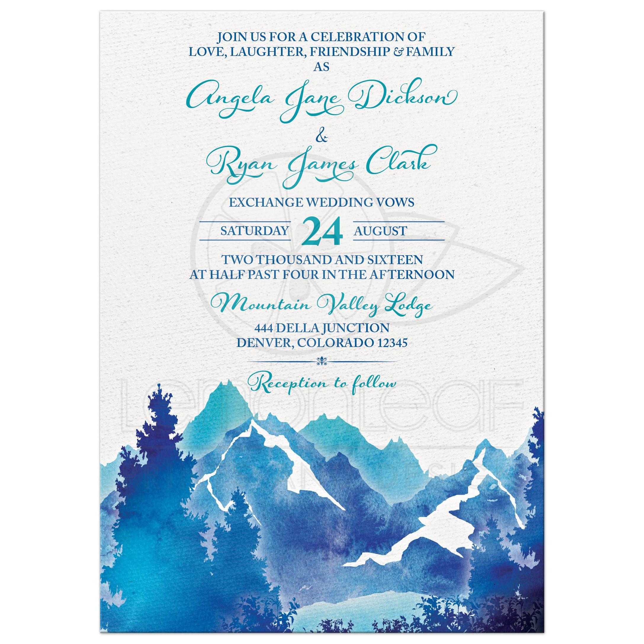 2175x2175 Mountain Wedding Invitation Watercolor Royal Blue Turquoise - Watercolor Wedding Card