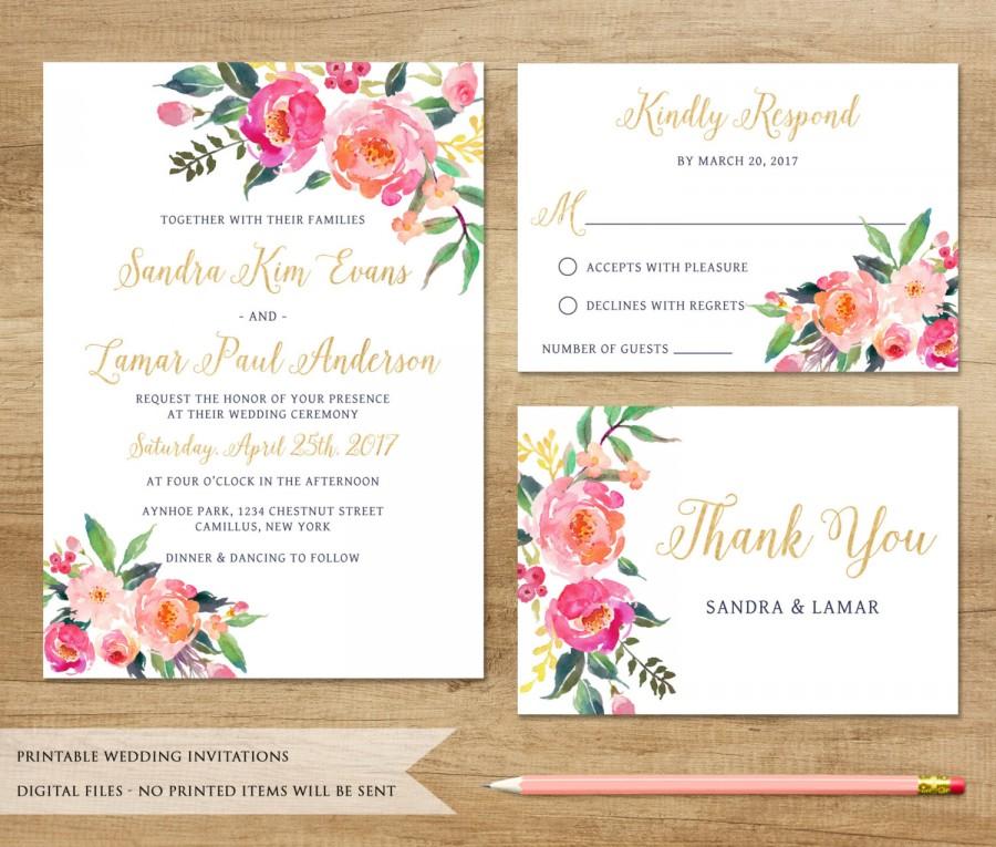 900x765 Watercolor Floral Wedding Invitation. Printable Wedding Invitation - Watercolor Wedding Card