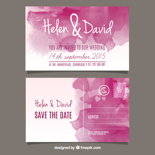 626x626 Watercolor Wedding Invitation In Post Card Style Vector Free - Watercolor Wedding Card