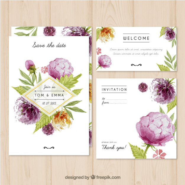 626x626 Watercolor Wedding Invitation With Flowers Vector Free Download - Watercolor Wedding Card