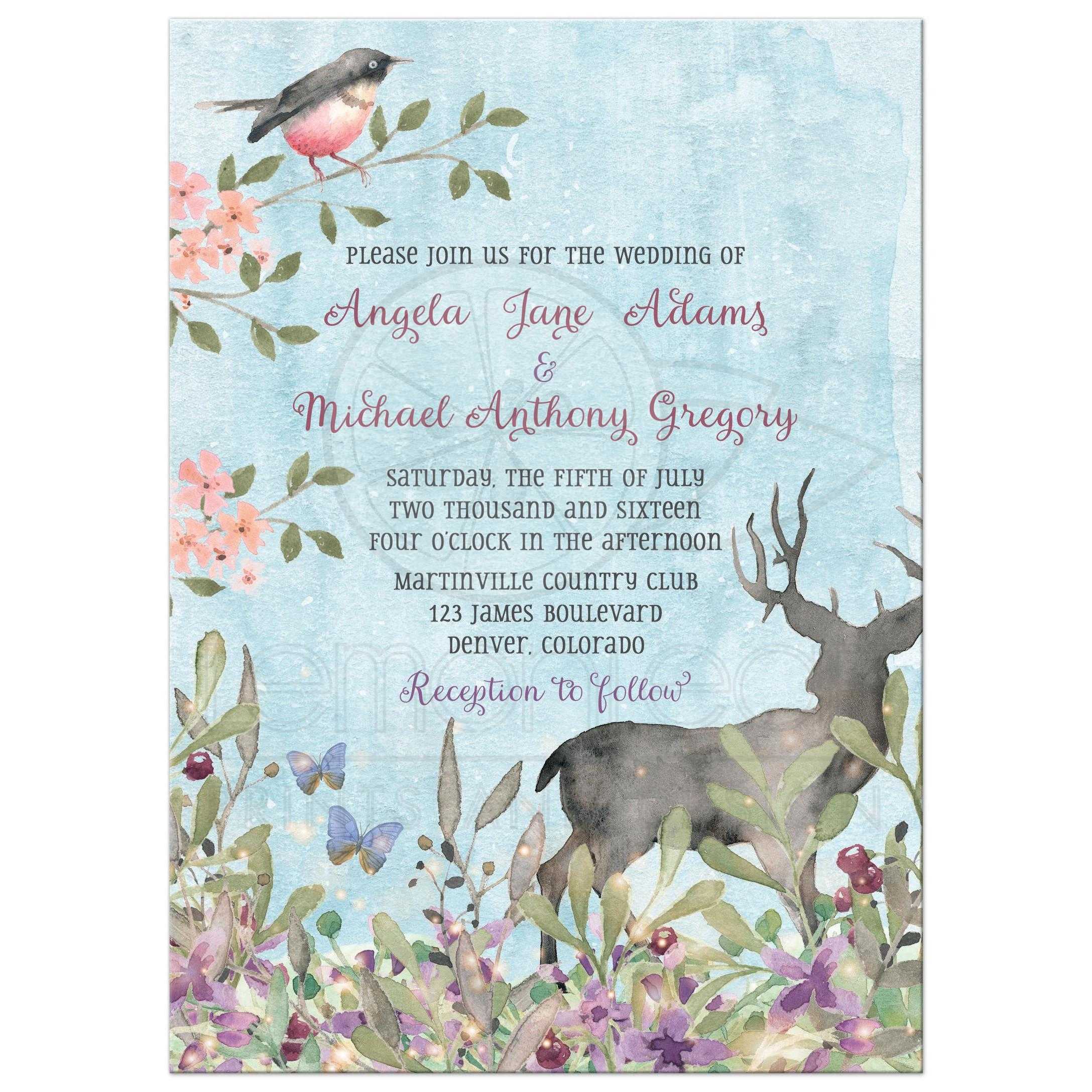 2175x2175 Woodland Forest Wedding Invitation Watercolor Deer Bird - Watercolor Wedding Card