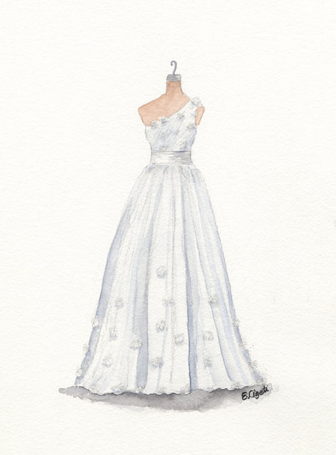 473x640 Watercolor Wedding Dress Portrait Watercolor And Pencil - Watercolor Wedding Dress
