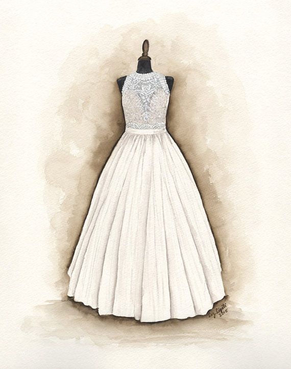 570x722 Wedding Dress Print, Watercolor, Bridal, Gift, Portrait - Watercolor Wedding Dress