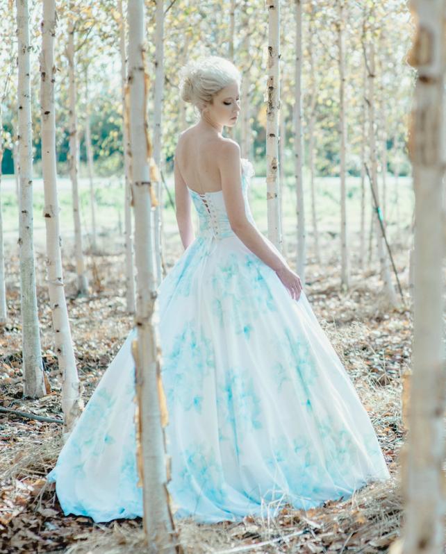 642x798 Blue Floral Wedding Dress Watercolor Bonaparte Chiffon Free Etsy - Watercolor Wedding Dress