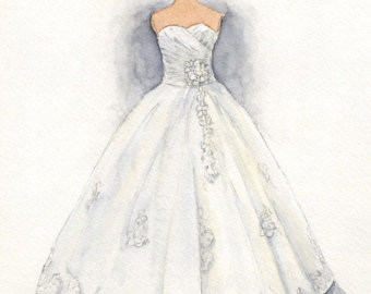 340x270 Custom Wedding Dress Painting Watercolor Unique Gift For Etsy - Watercolor Wedding Dress Painting