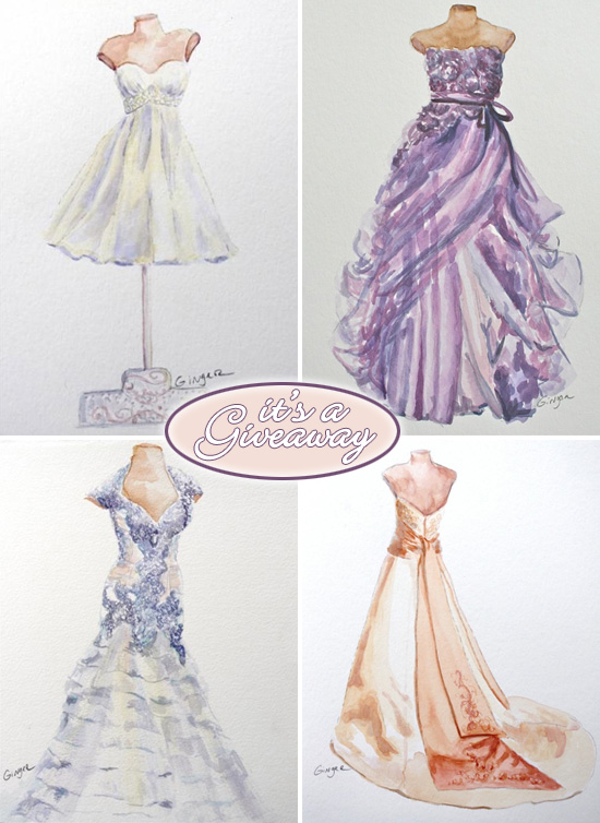 550x754 Giveaway Win An 8x10 Original Watercolor Of Your Wedding Dress - Watercolor Wedding Dress Painting