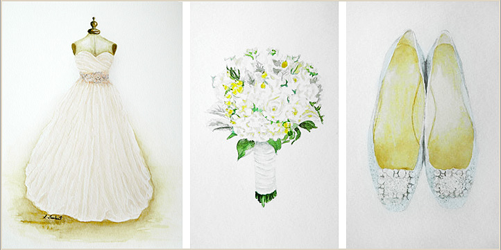 722x361 Watercolor Painting Of A Wedding Photograph Jessica Schmitt - Watercolor Wedding Dress Painting