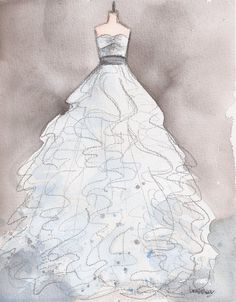 236x302 Wedding Dress Portrait Custom Dress With Design In Watercolor By - Watercolor Wedding Dress Painting