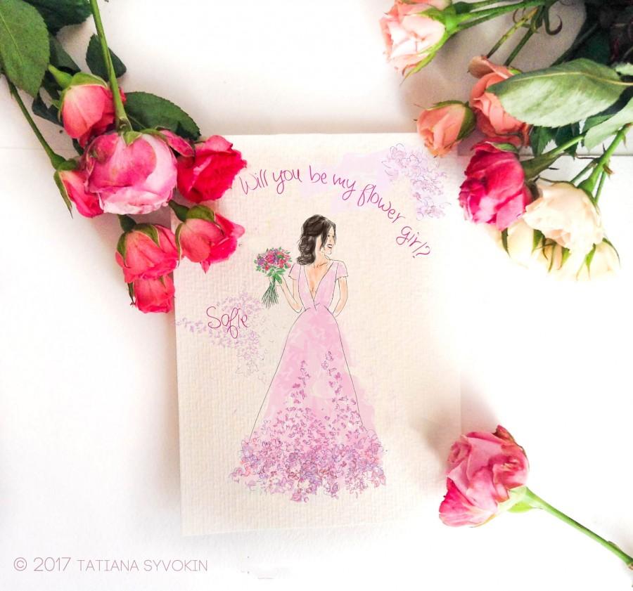 900x841 Will You Be My Flower Girl Card Painted Card Pink Floral Card - Watercolor Wedding Dress Painting