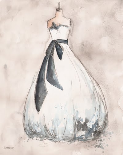 400x505 Charcoal And Watercolor Lauren Maurer Artworks - Watercolor Wedding Dress Painting