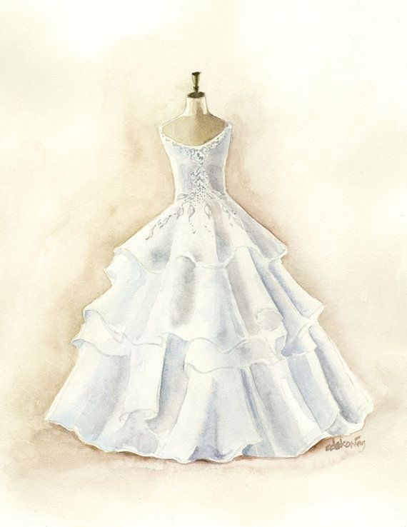 570x738 Dress On Dress Form Painting - Watercolor Wedding Dress Painting