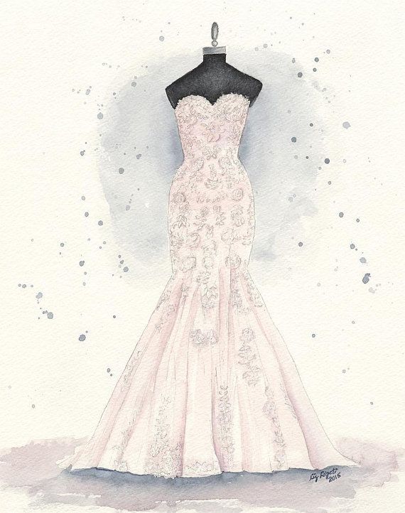 570x722 Custom Wedding Dress Painting, Watercolor, Dress Illustration - Watercolor Wedding Dress Painting