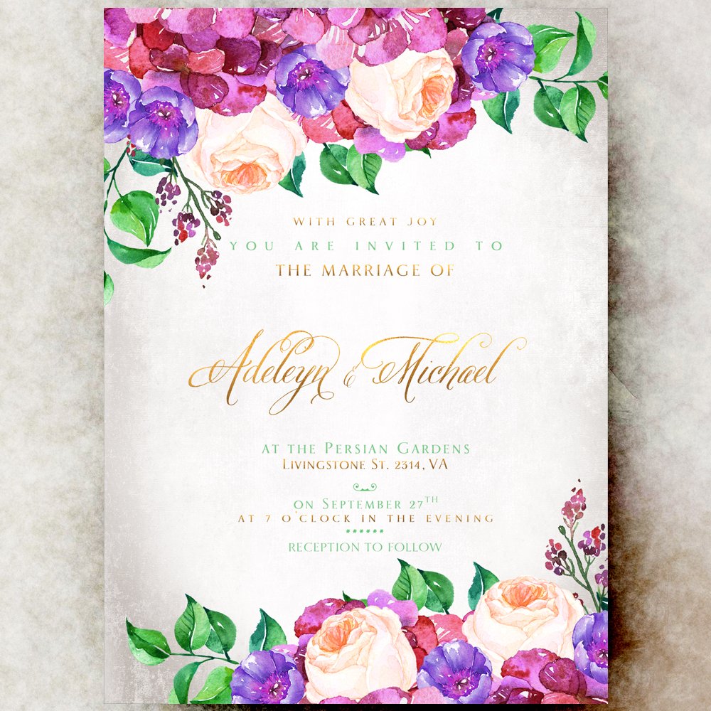 1000x1000 Floral Wedding Invitation Printable - Watercolor Wedding Invitation Templates