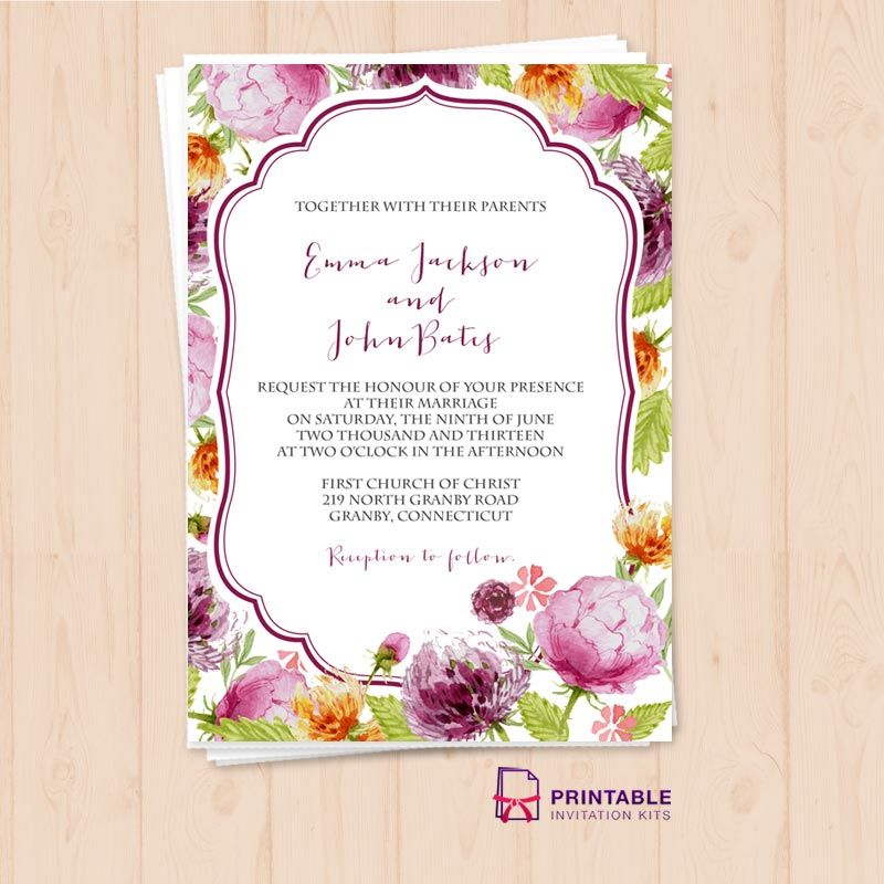 800x800 Free Pdf Download. Watercolor Wedding Flowers Invitation Template - Watercolor Wedding Invitation Templates