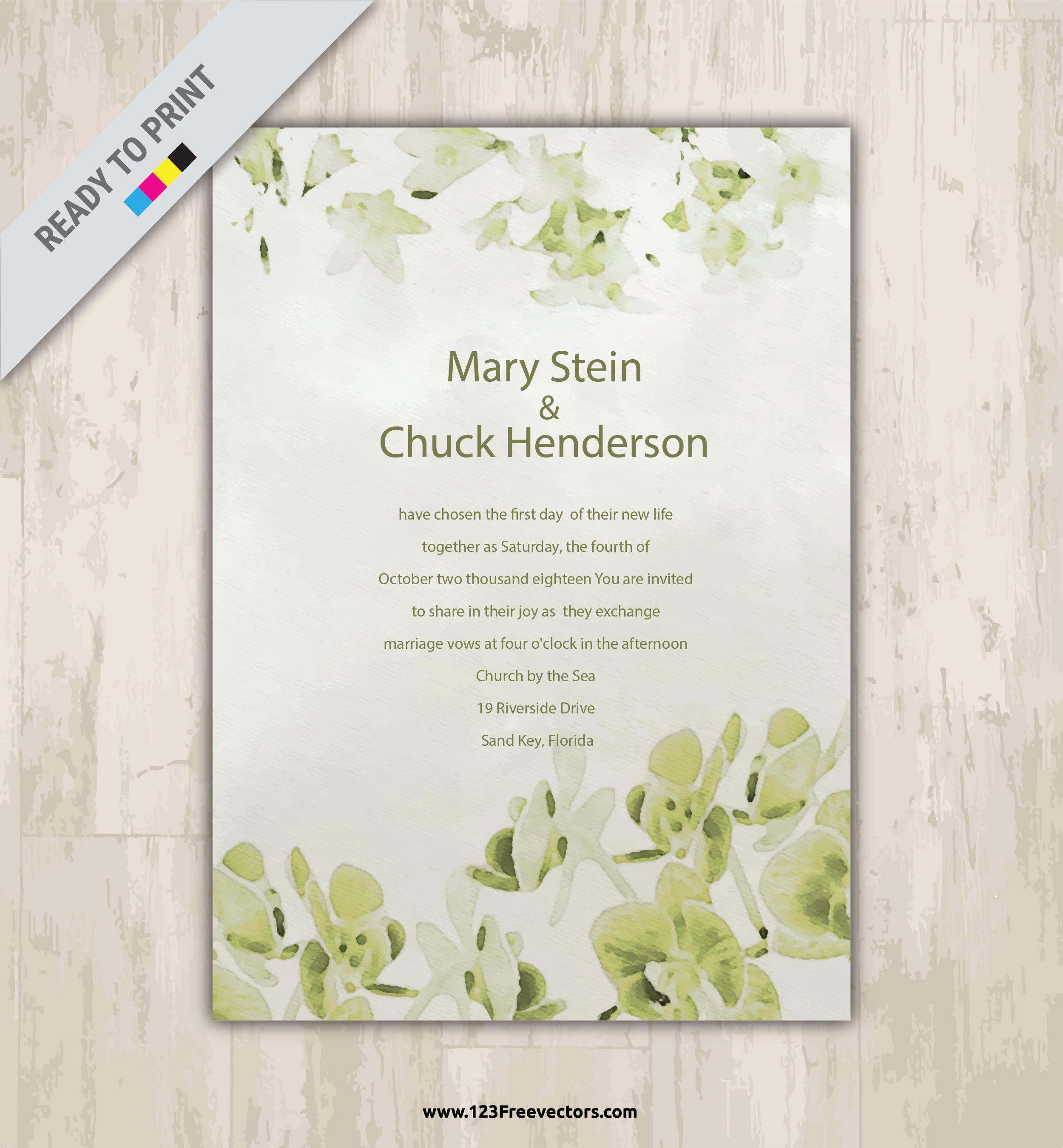 2500x2700 Watercolor Wedding Invitation Template 123freevectors - Watercolor Wedding Invitation Templates
