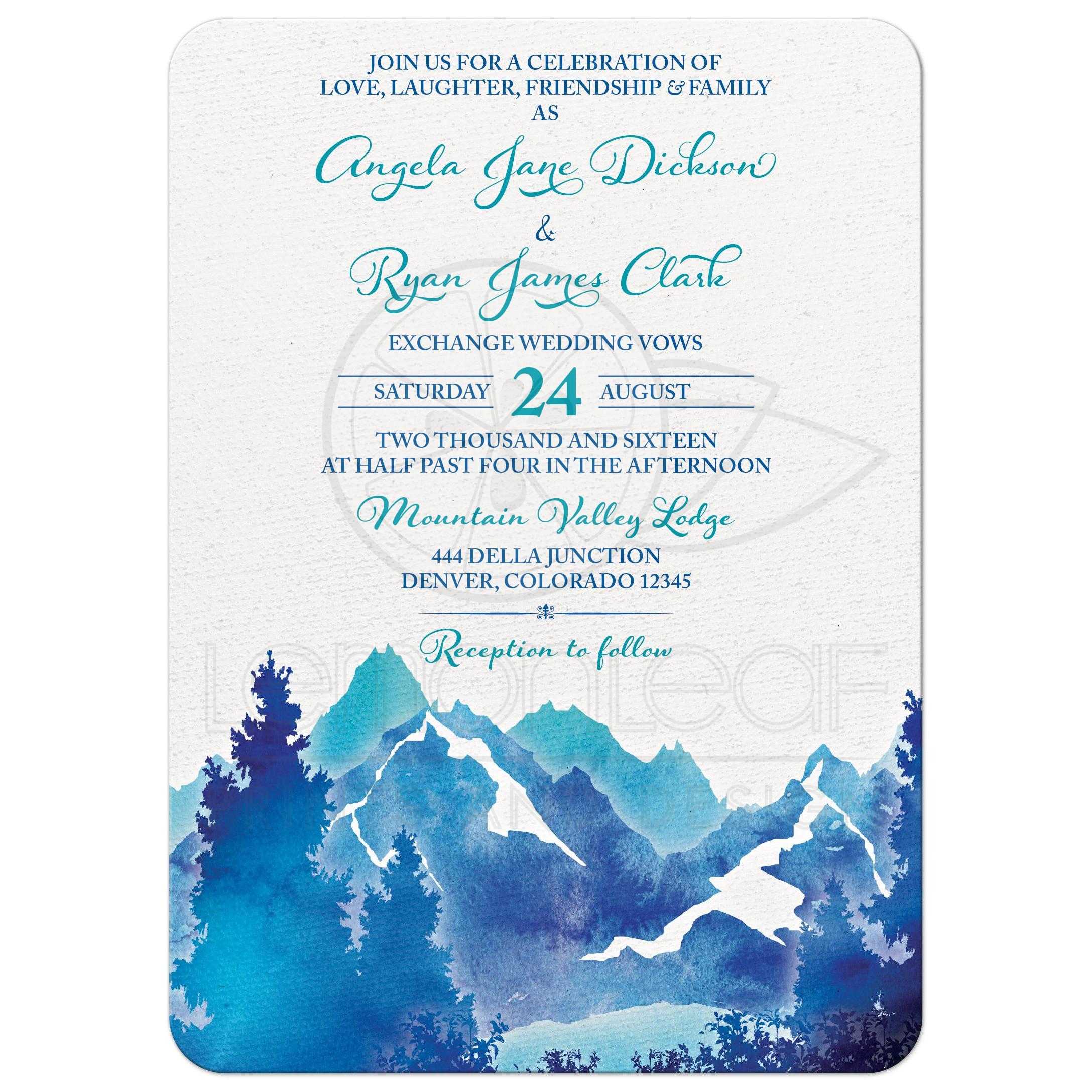2175x2175 Mountain Wedding Invitation Watercolor Royal Blue Turquoise - Watercolor Wedding Invitations