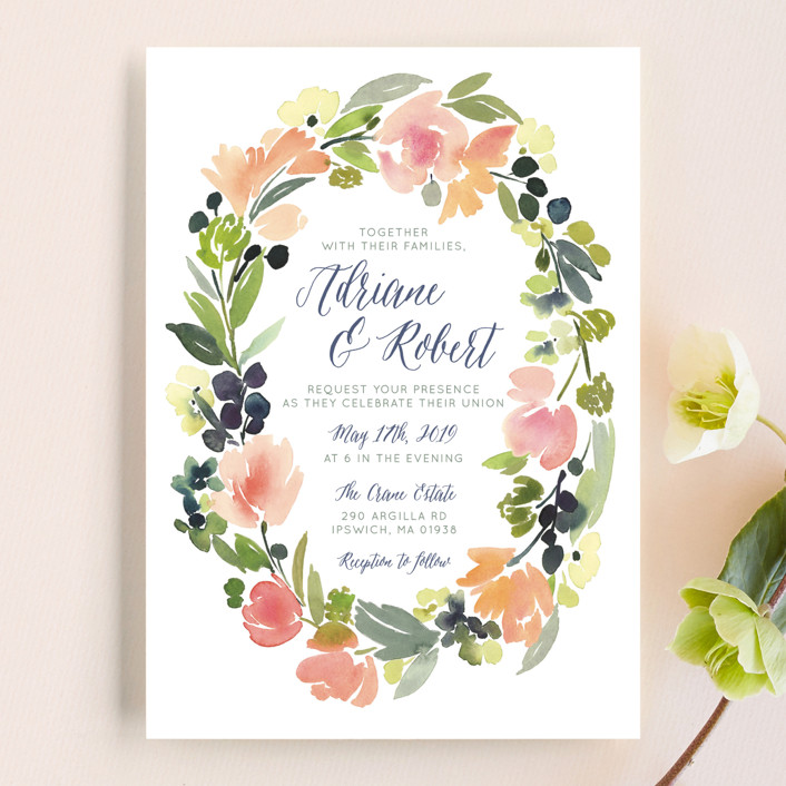 706x706 Watercolor Wreath Wedding Invitations By Yao Cheng Design Minted - Watercolor Wedding Invitations