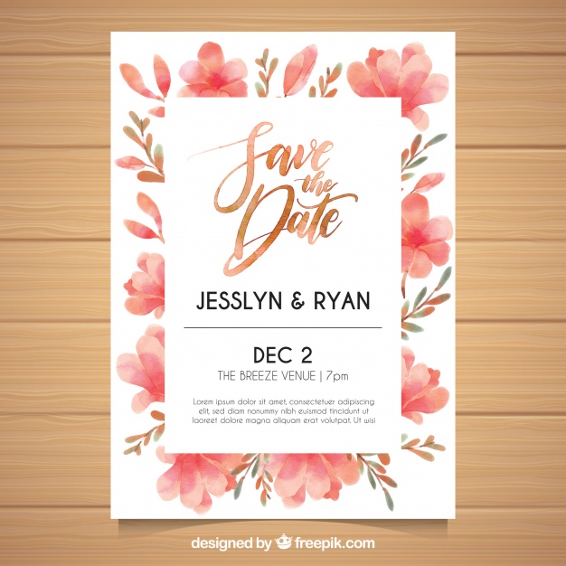 626x626 Watercolor Wedding Invitation With Floral Style Vector Free Download - Watercolor Wedding Invitations