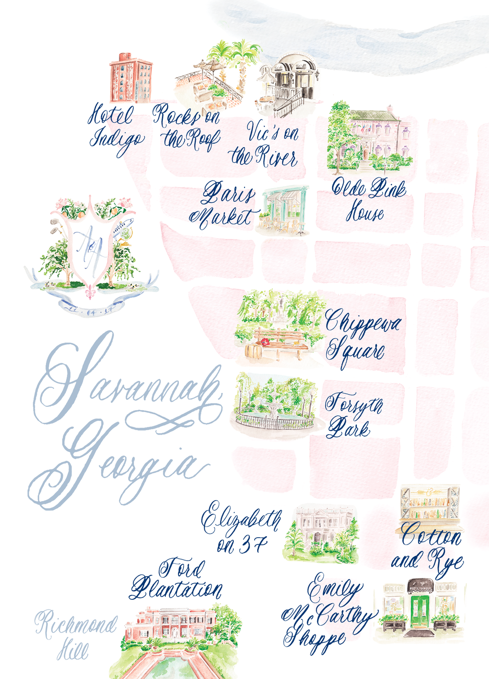 1000x1389 Custom Watercolor Map Simply Jessica Marie - Watercolor Wedding Map