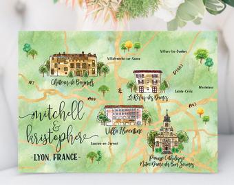 340x270 Custom Wedding Map Etsy - Watercolor Wedding Map
