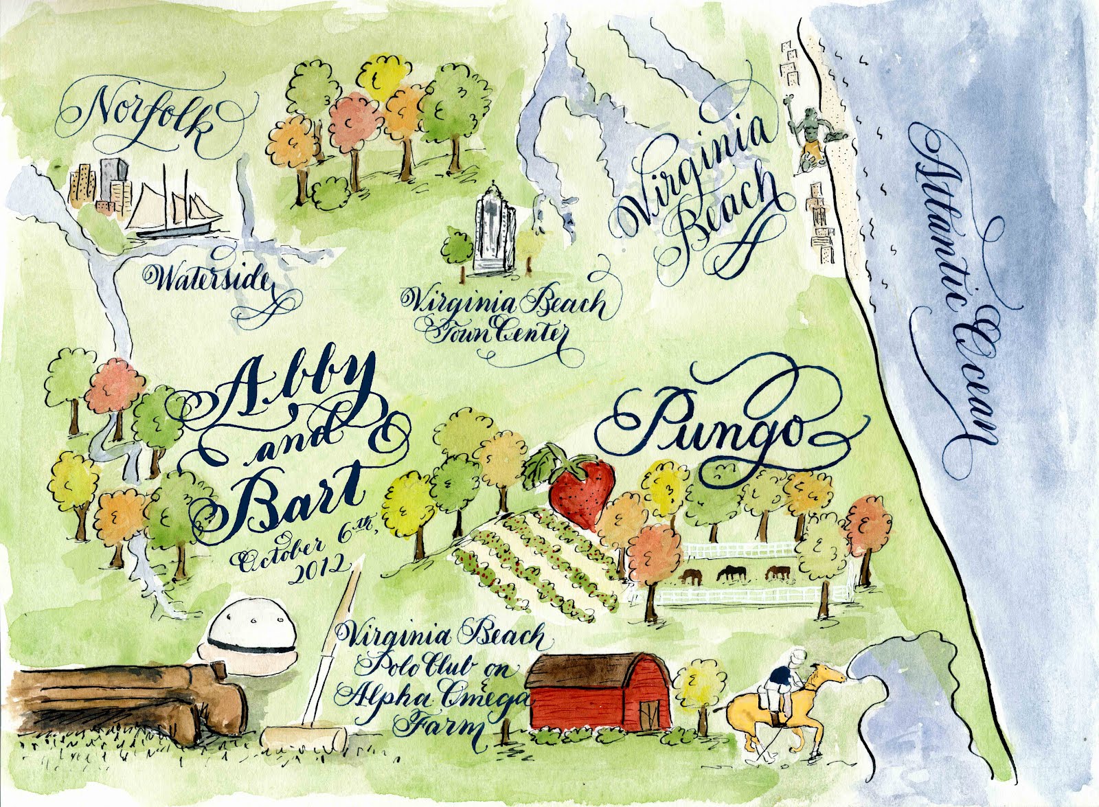 1600x1175 Designs By Robyn Love Virginia Beach Calligraphy Watercolor - Watercolor Wedding Map