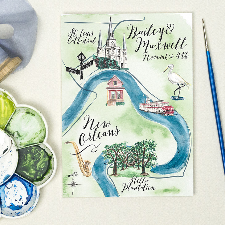 730x730 Custom Watercolor Map, Great For Weddings Or Gifts Charmcat - Watercolor Wedding Map