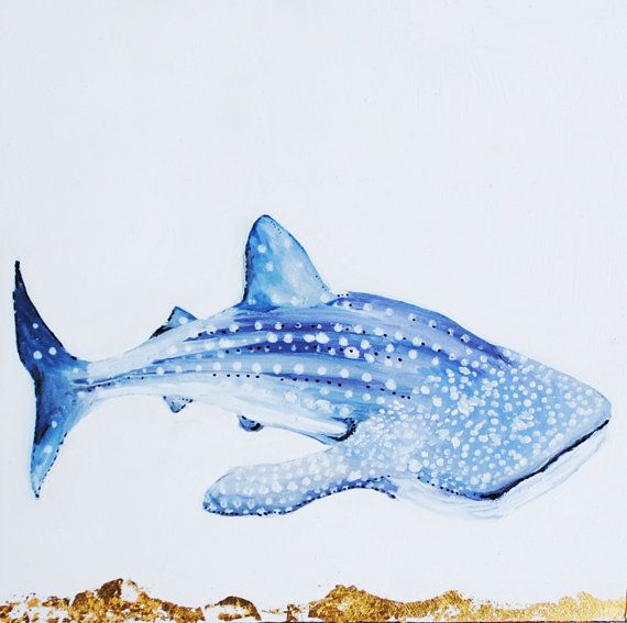 570x567 Whale Shark, Original Oil Painting With Gilded 23k Gold Leaf - Watercolor Whale Shark
