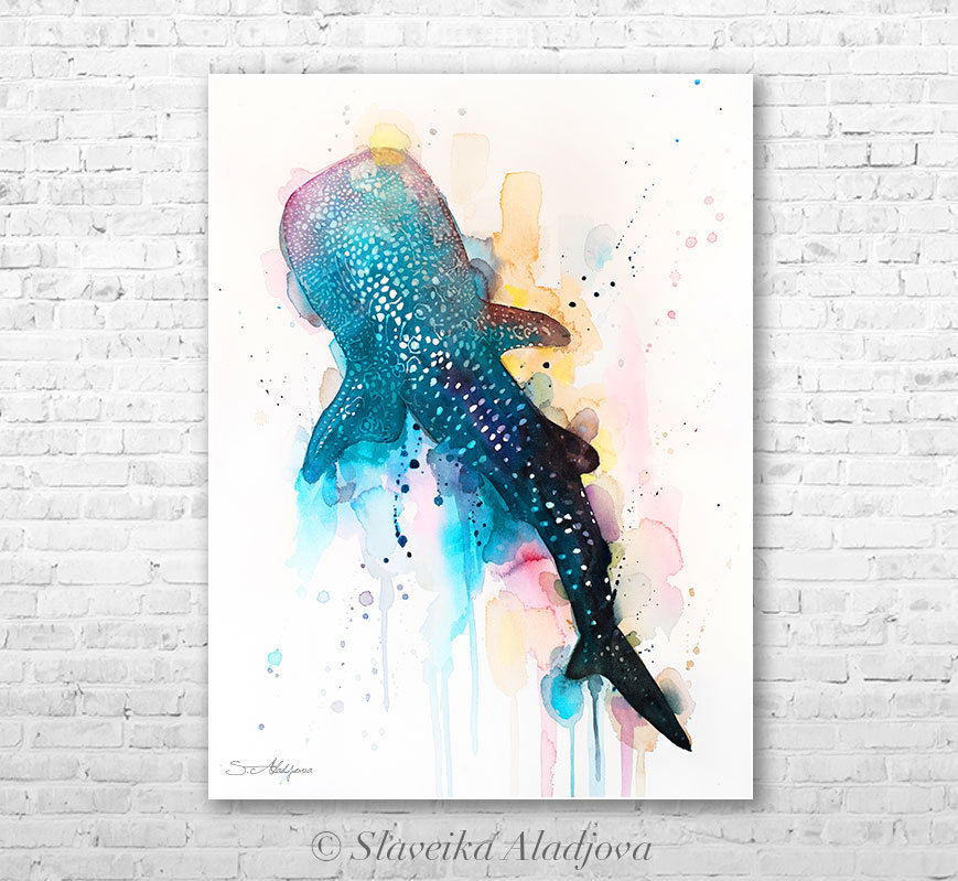 869x799 Whale Shark Watercolor Painting Print By Slaveika Aladjova Etsy - Watercolor Whale Shark