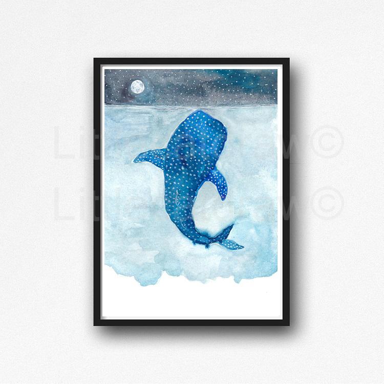 750x750 Buy Whale Shark Under The Sea Print Watercolor Painting Wall Decor - Watercolor Whale Shark