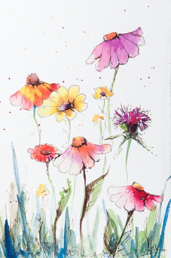 570x858 Watercolor Wildflowers 1 Original Flower Art - Watercolor Wildflowers